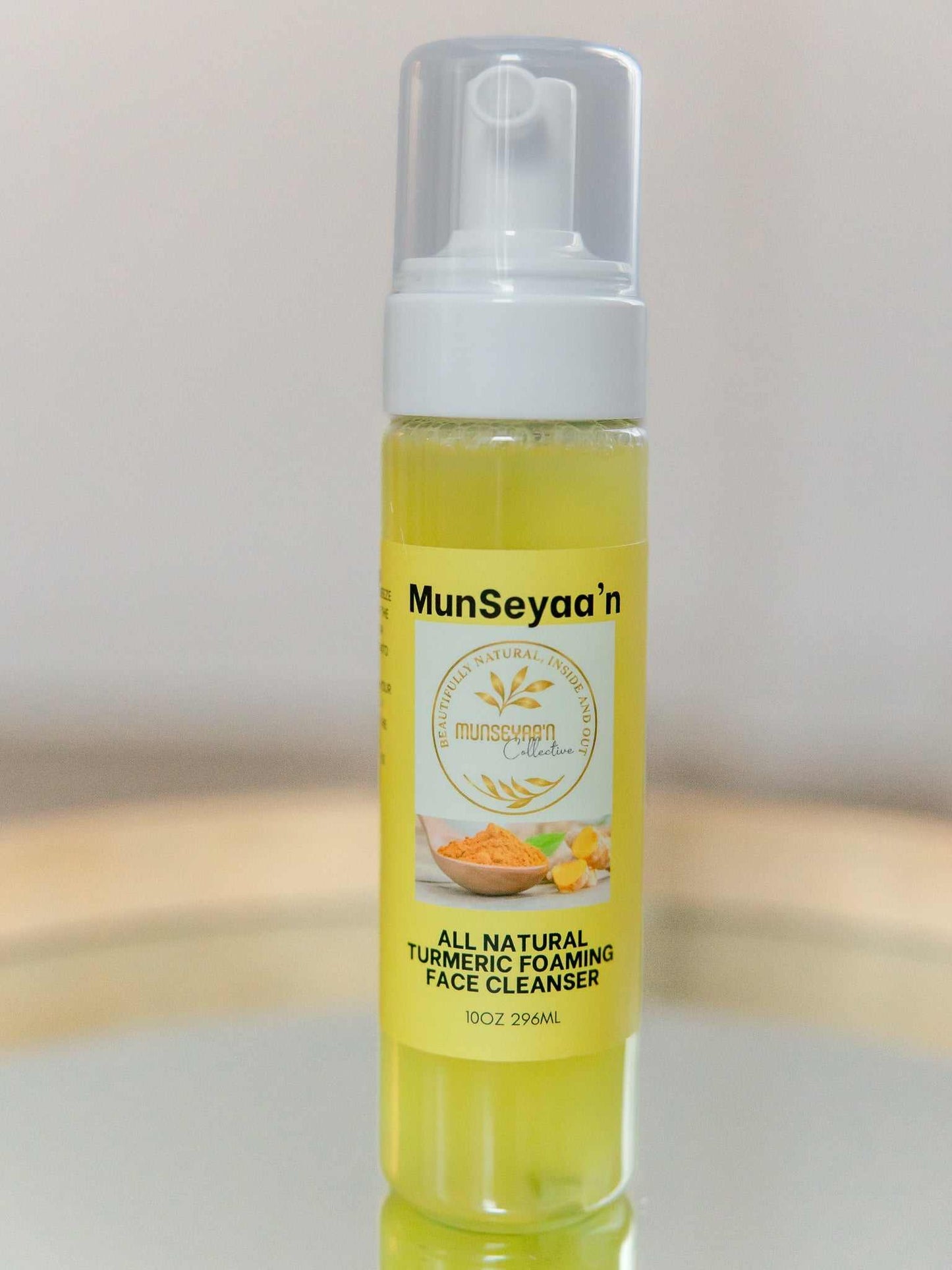 Turmeric Foaming Face Cleanser bottle with natural ingredients and foaming action for brightening and hydrating skin