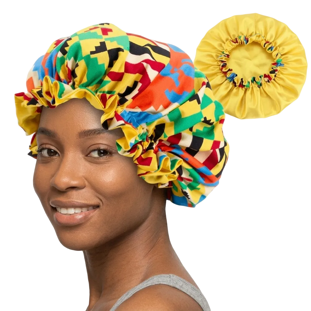 Soft African Print Satin Bonnet - Butterfly Style