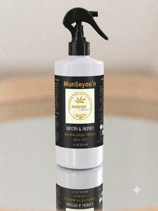Biotin and Honey Hair Mist bottle with natural ingredients for moisturizing and strengthening hair