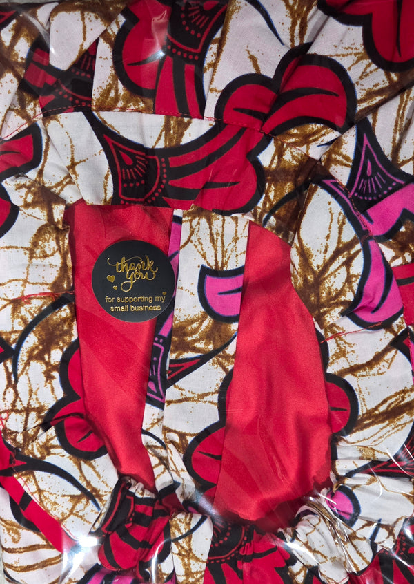 Green Ankara Cloth with Yellow Satin Bonnet