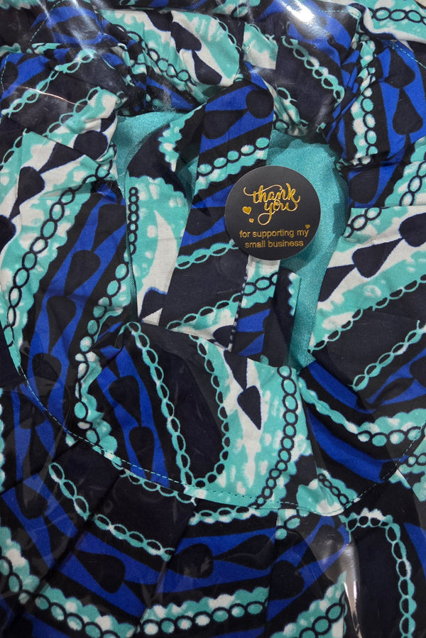 Green Ankara Cloth with Yellow Satin Bonnet