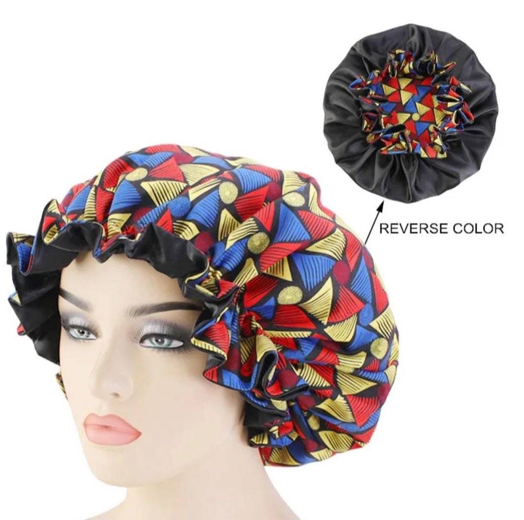 Soft African Print Satin Bonnet