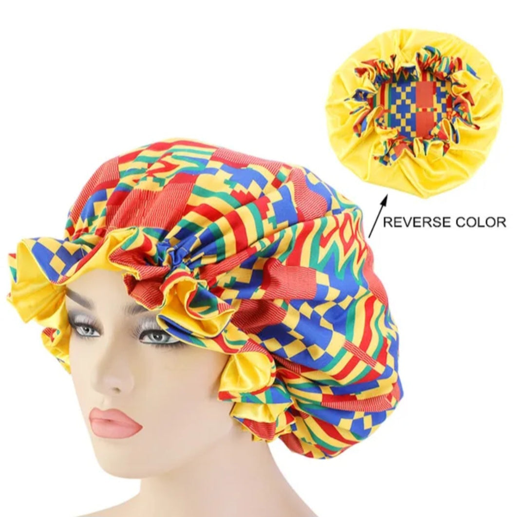 Soft African Print Satin Bonnet