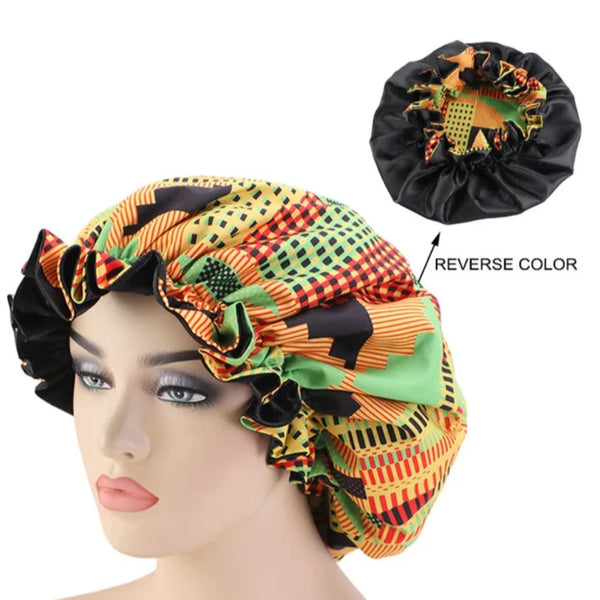 Soft African Print Satin Bonnet