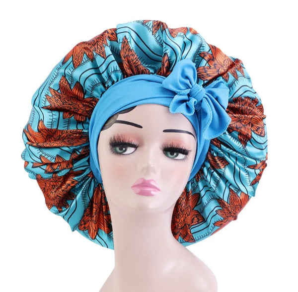 Soft Ankara Print Satin Tie Back Bonnet