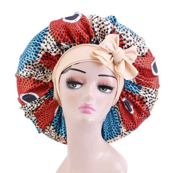 Soft Ankara Print Satin Tie Back Bonnet