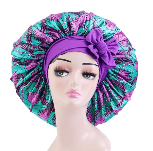 Soft Ankara Print Satin Tie Back Bonnet