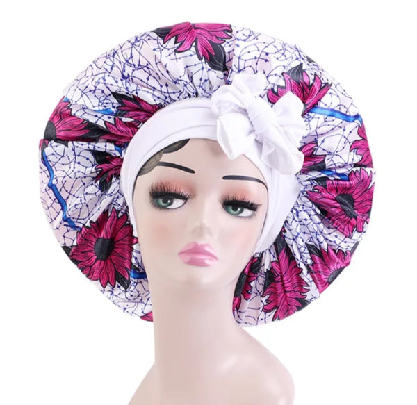 Soft Ankara Print Satin Tie Back Bonnet