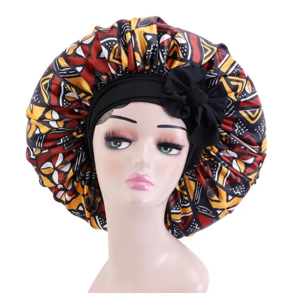Soft Ankara Print Satin Tie Back Bonnet
