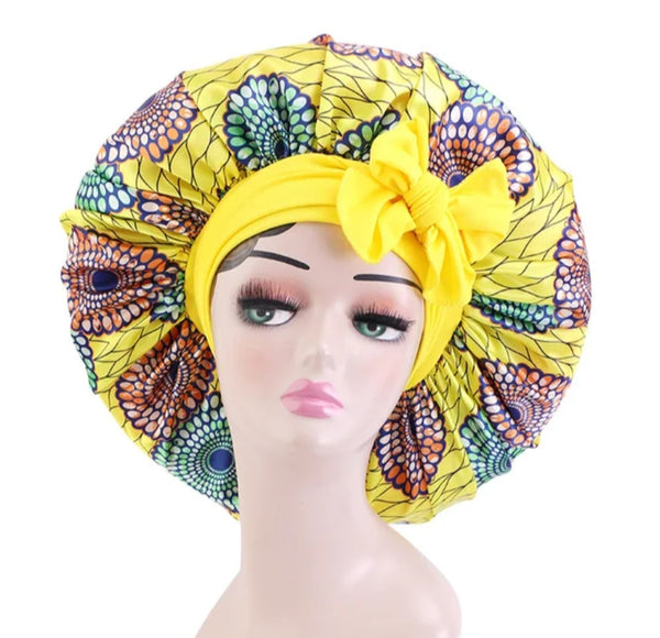 Soft Ankara Print Satin Tie Back Bonnet