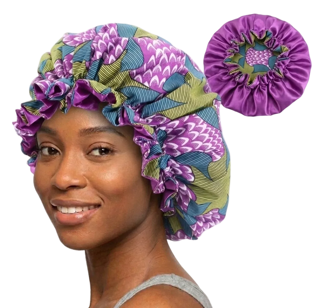 Soft African Print Satin Bonnet - Butterfly Style