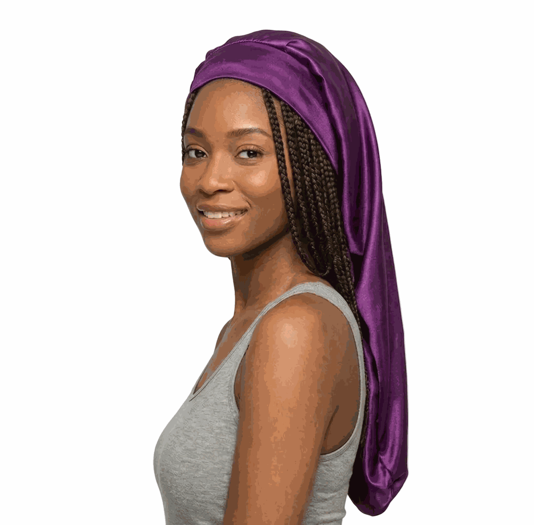 Soft African print bonnet with solid satin, long style for hair protection and comfort