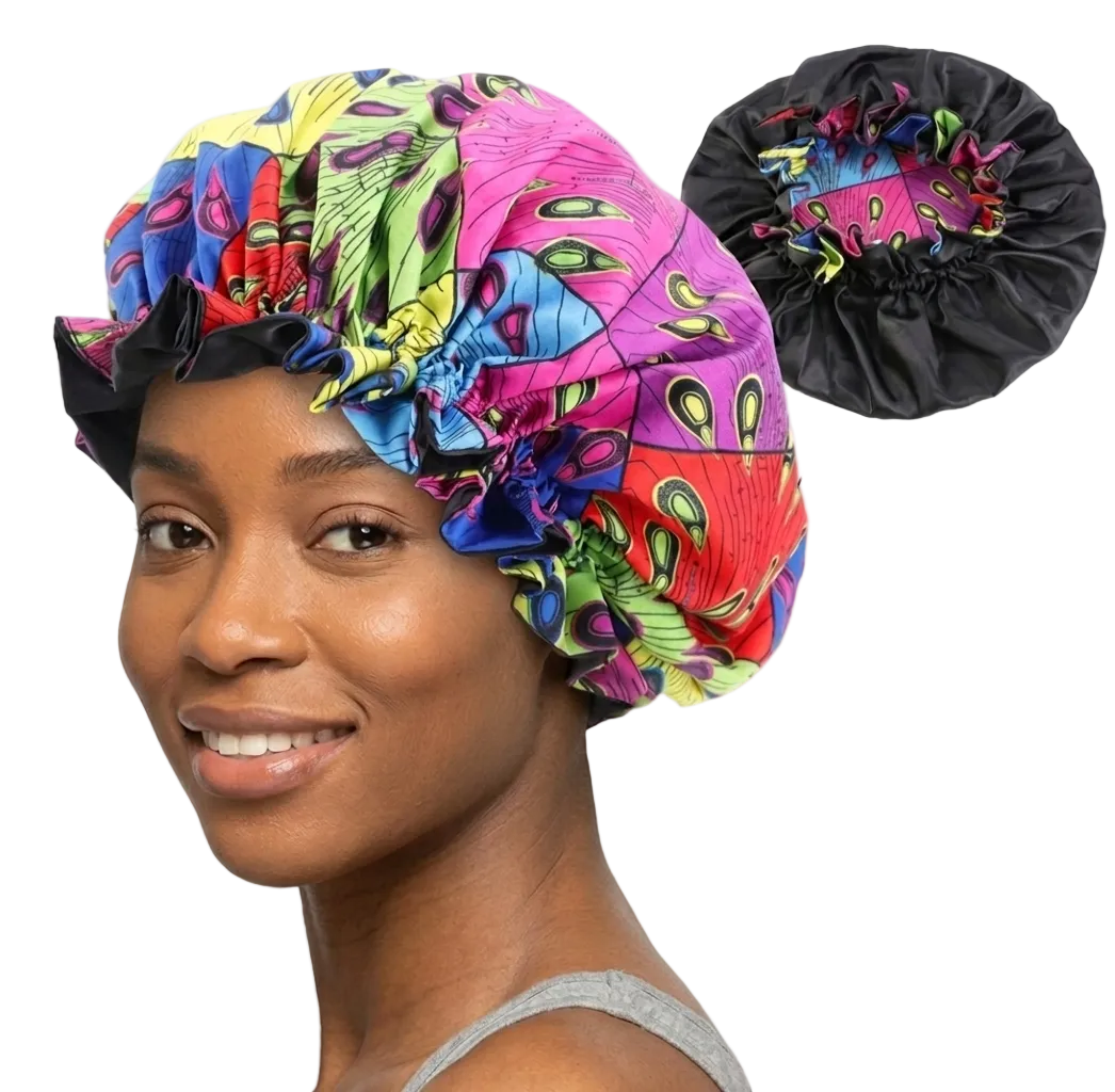 Soft African Print Satin Bonnet - Butterfly Style
