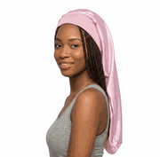 Long style soft African print bonnet with solid satin, designed to protect hair and prevent frizz