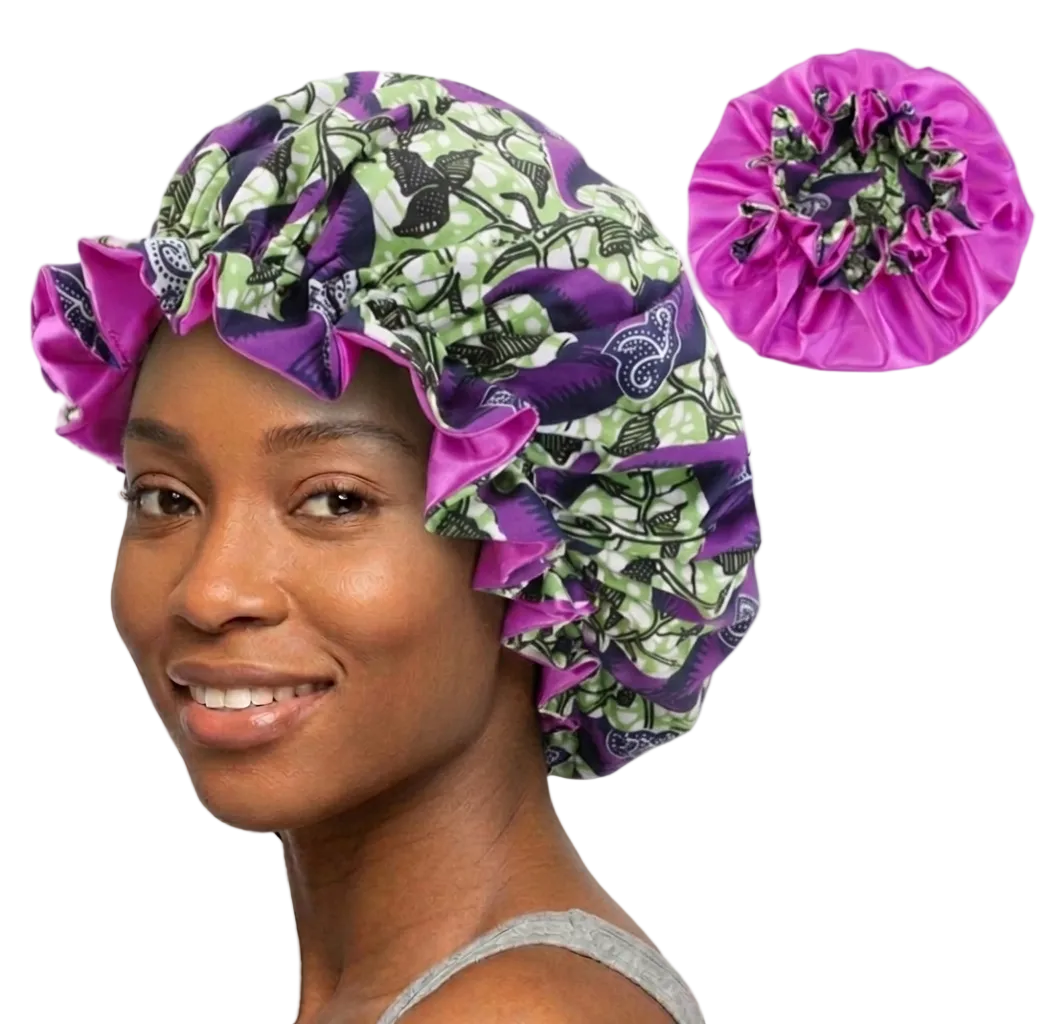 Soft African Print Satin Bonnet - Butterfly Style