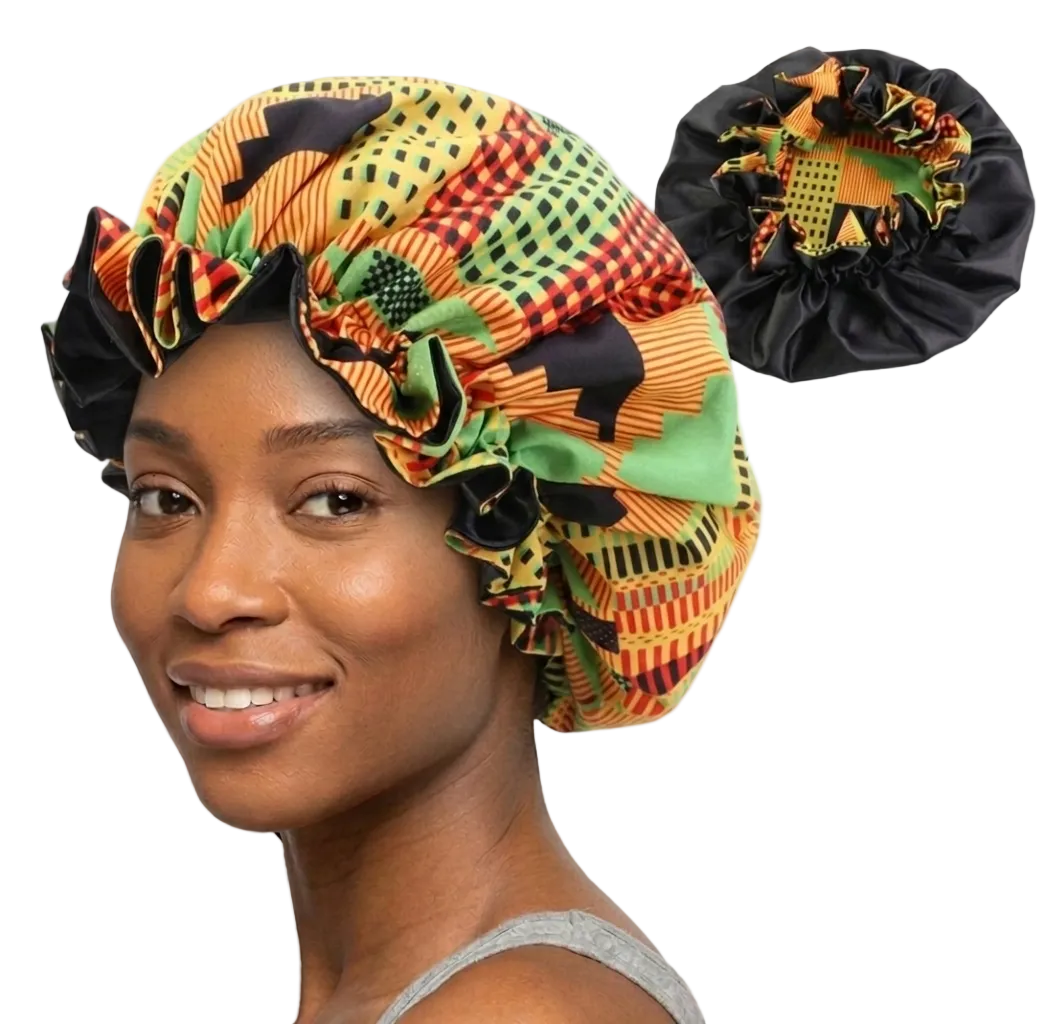 Soft African Print Satin Bonnet - Butterfly Style